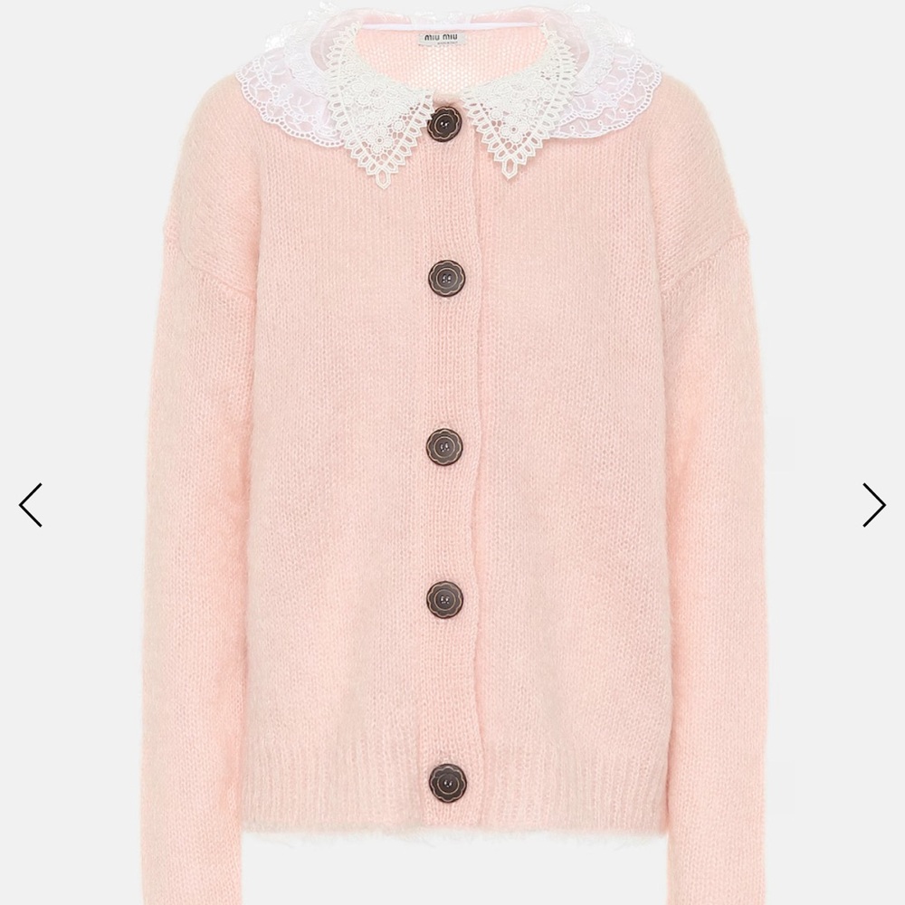 NWT Miu Miu Lace-trimmed mohair-blend cardigan